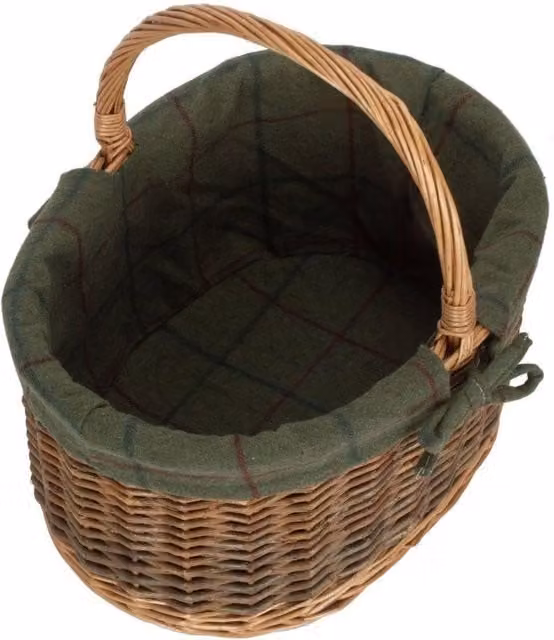 Red Hamper Wicker Oval Shopping Basket with Cotton Lining in Green and Red, Small, W/D/H: 30.0 x 20.0 x 42.0 cm