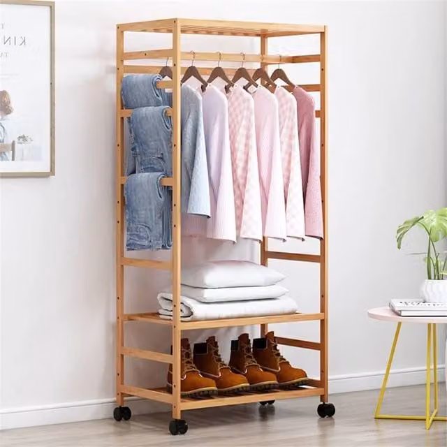 SPETLEK Brown Bamboo Clothes Rail Garment Rack – 1