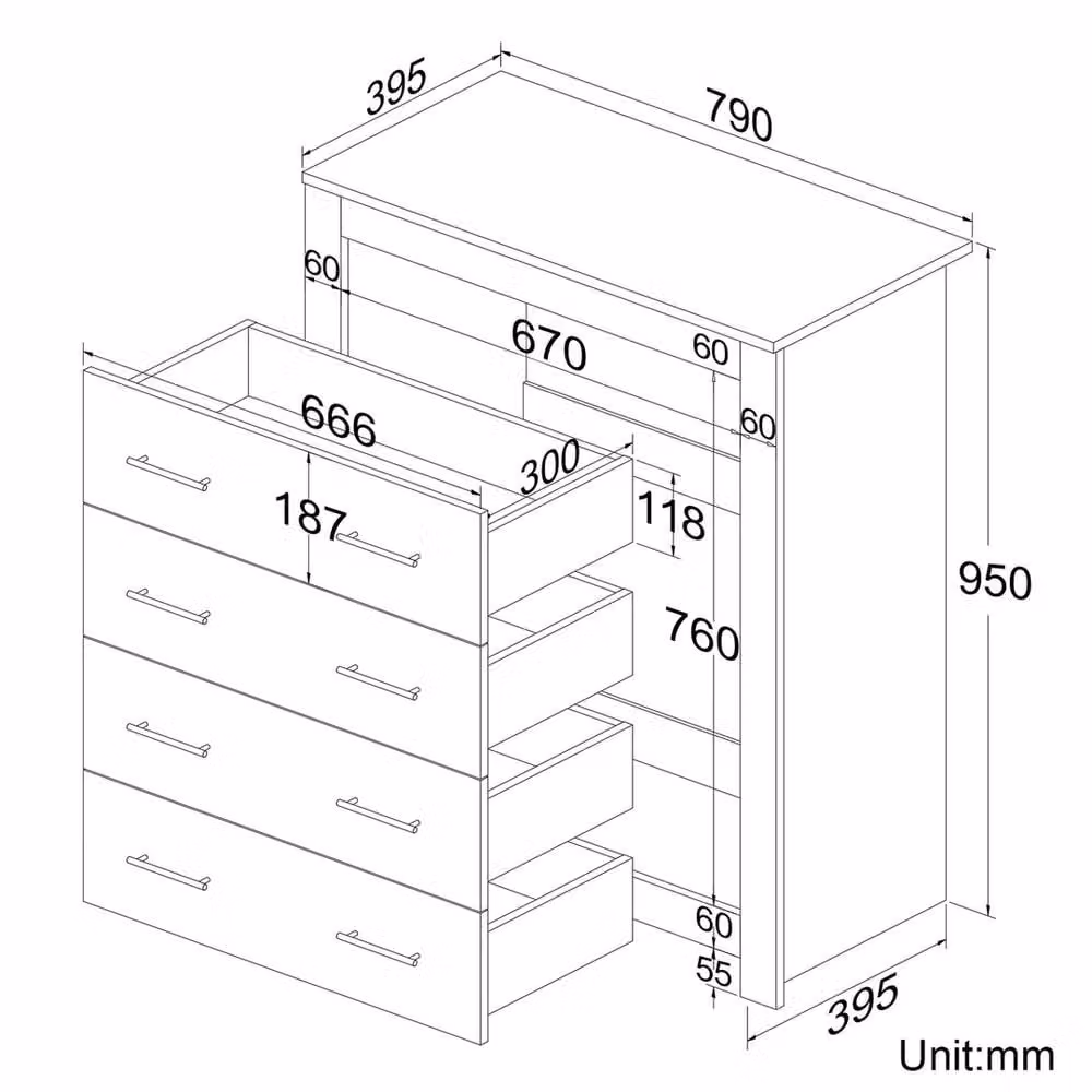 ERGOVEXA 4 Drawer Chest of Drawers and Bedside Cabinet in Grey – 2