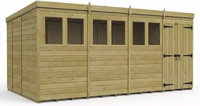Buttercup Farm Natural Timber Pent Garden Shed with Double Doors and Windows, W: 487.7 cm, D: 274.3 cm, H: 210.0 cm