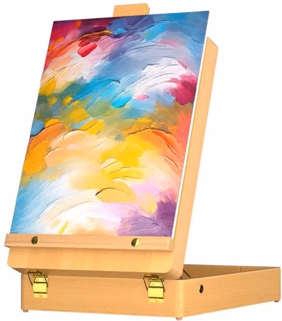 SPETLEK Portable Folding Wooden Table Easel Box with Storage in Brown and Multicolour