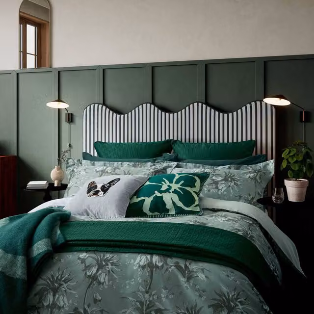 Ted Baker Belmar Floral Reversible Kingsize Duvet Cover and Pillowcase Set, Green Mako Satin Cotton, 180 x 200 cm