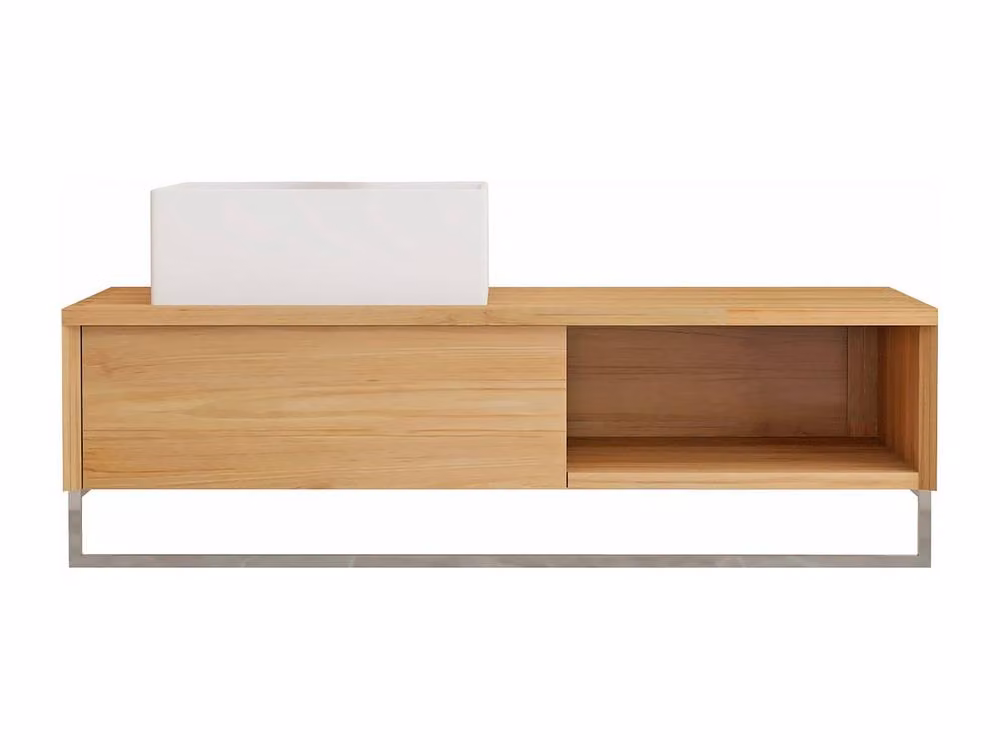 Vente-unique Wall-Mounted Teak Bathroom Vanity Unit with Towel Rail in Light Oak – 2