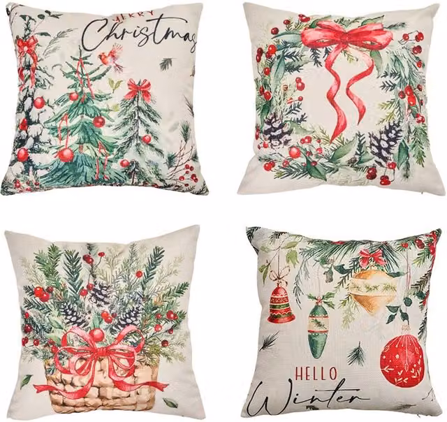 Living and Home Christmas Themed Multicolour Plush Square Decorative Pillow Case – 1