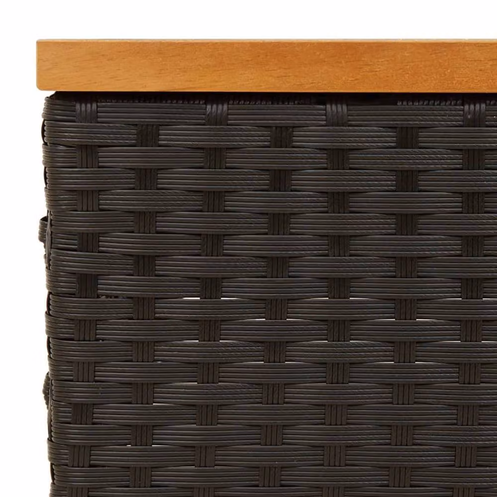 Berkfield Home Black Rattan and Acacia Wood Garden Table W/D/H: 70 x 70 x 25 cm – 5