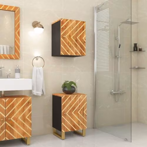 vidaXL Modern Mango Wood Bathroom Cabinet in Brown and Black, W/D/H: 38 x 33.5 x 58 cm – 2