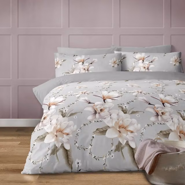 Bellissimo Anemone Floral Duvet Set in Multicolour and Grey, 200 x 200 cm