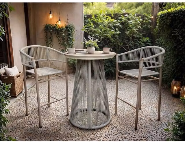 Solace+Co Hana Round Bar Table and Lita Chairs Garden Set in White – 1