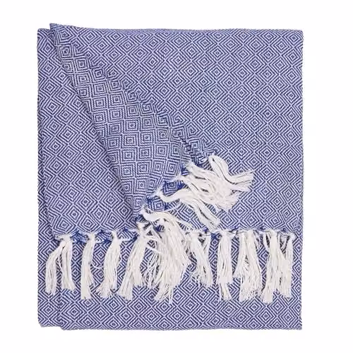 Riva Home Dessa Woven Geometric Fringed Throw Blanket in Blue, W/D/H: 130 x 180 cm – 1