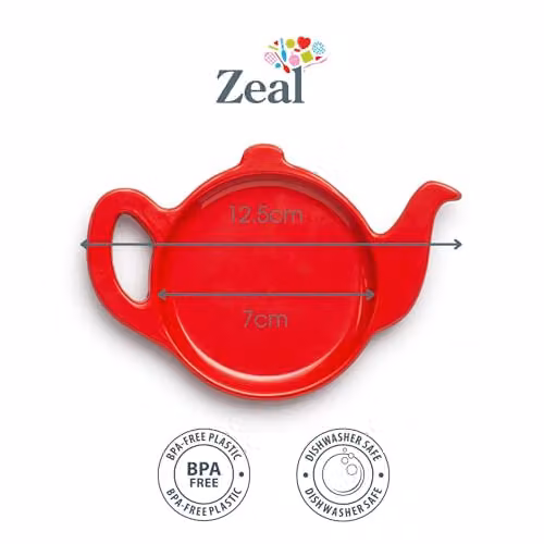 Zeal Red Teapot Shaped Melamine Tea Bag Tidy and Coaster