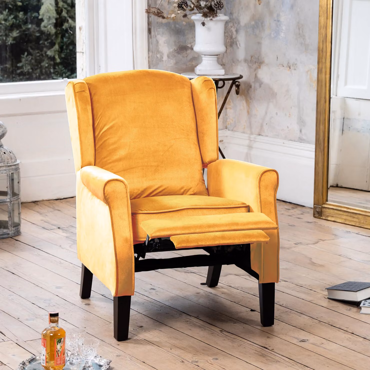 Artemis Home Barksdale Classic Relax Recliner Armchair in Yellow Velvet Fabric – 2