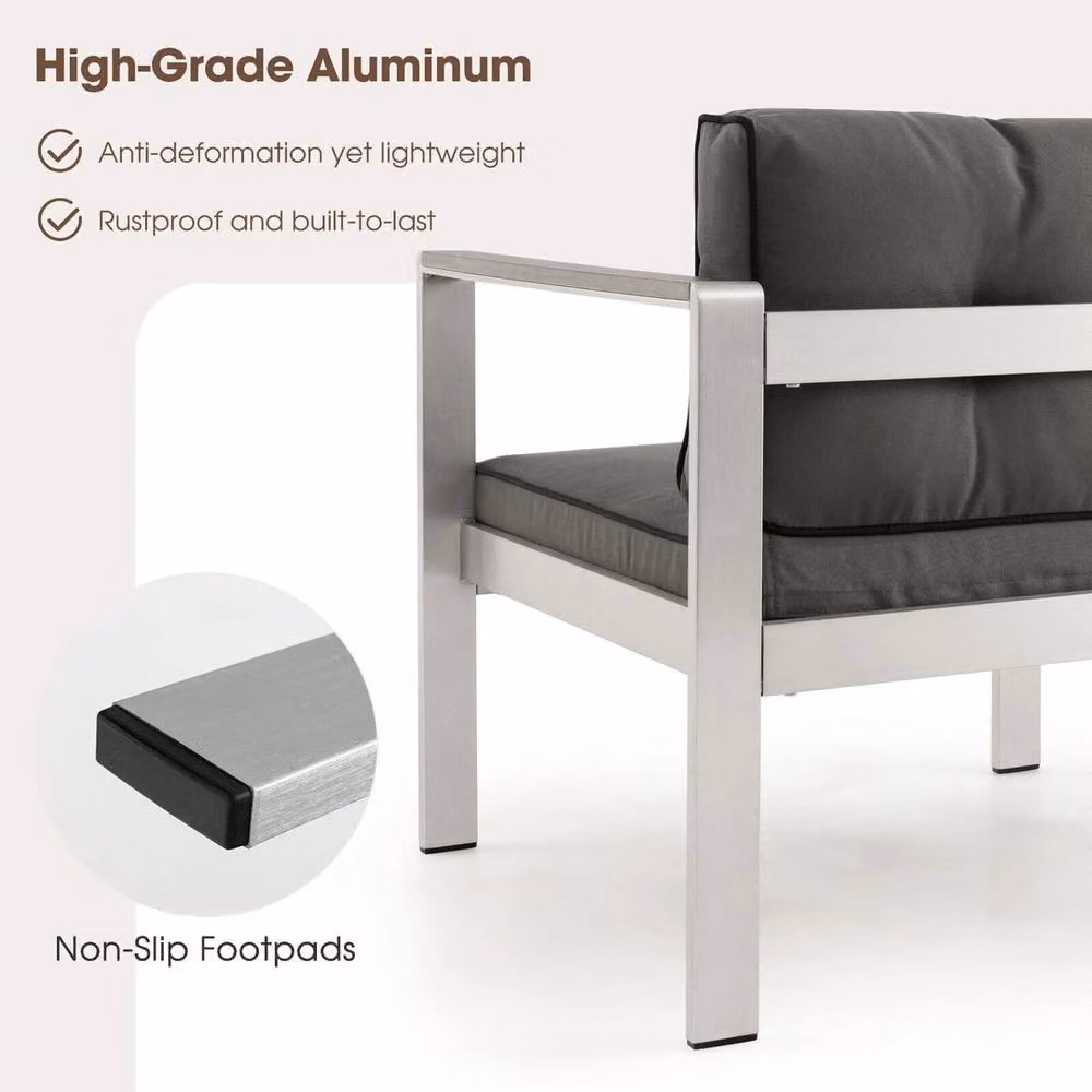 FLAVORA Powder Coated Aluminium Patio Armchair with Cushions in Grey – 2