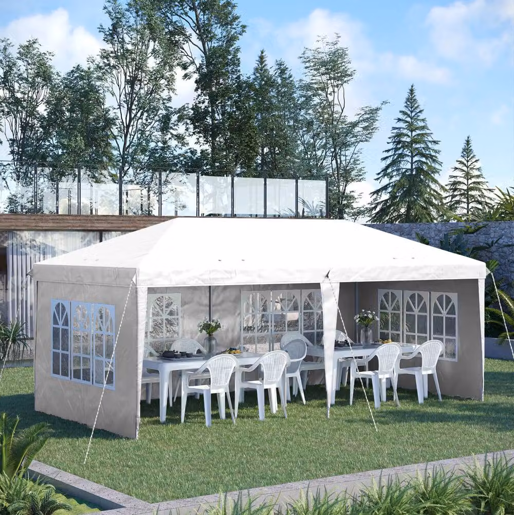 STILVORA Pop Up Gazebo with Removable Sidewalls, White, W: 600 cm, D: 300 cm, H: 270 cm – 2
