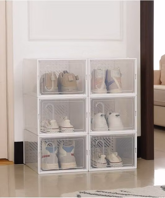 Living and Home 12 Pack Stackable Plastic Shoe Storage Boxes with Magnetic Doors and Handles in White and Transparent