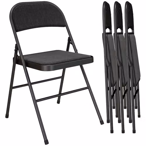 HOMCOM Set of 4 Black Padded Folding Chairs with Metal Frame and Fabric Cushioned Seats – 1