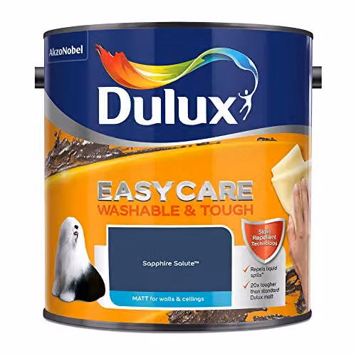 Dulux Easycare Washable and Tough Matt Emulsion Paint for Walls and Ceilings, Sapphire Salute Blue, 2.5L – 2