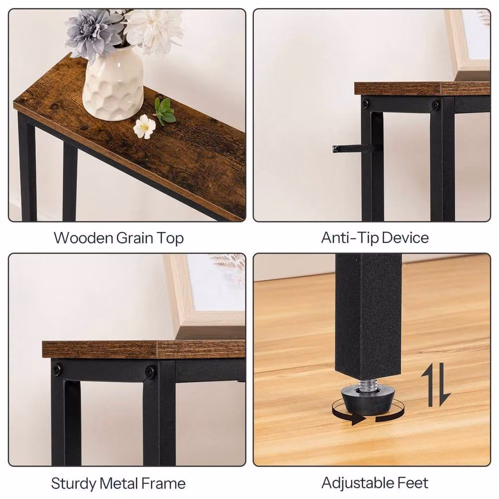 SPETLEK Rustic Brown and Black Metal Hallway Table, W/D/H: 80.0 x 15.0 x 15.0 cm – 4