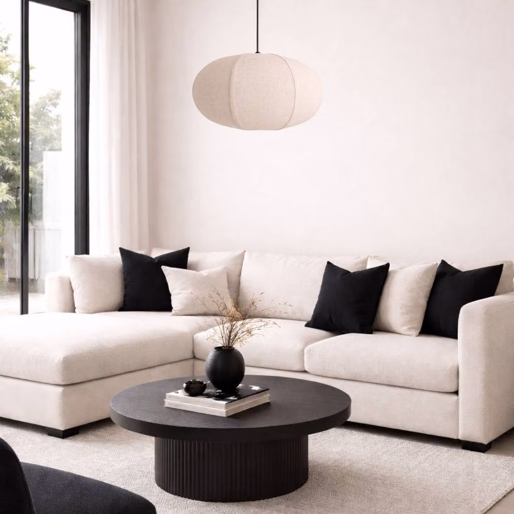 CGC Lighting Libby Large Round Oatmeal Linen Fabric Lampshade in Beige – 4