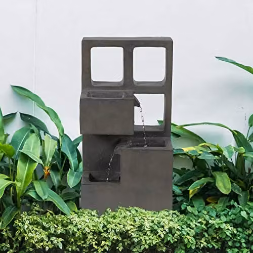GardenKraft Grey Cascading Outdoor Water Feature, Freestanding Plastic and Stone Design, W/D/H: 61 x 30 x 20 cm