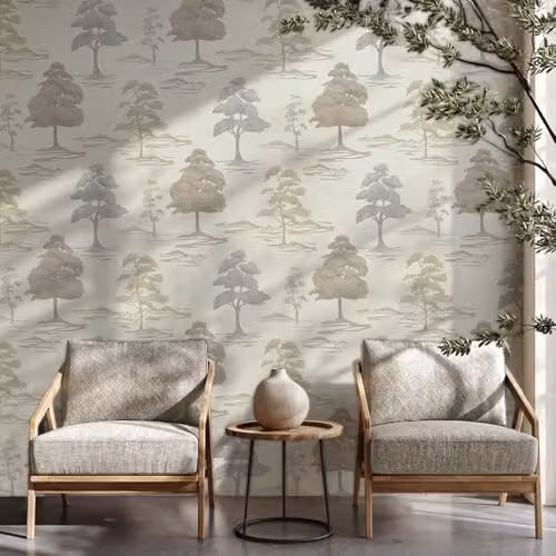 Belgravia Decor Carlotta Tree Motif Metallic Textured Vinyl Wallpaper in Beige – 3