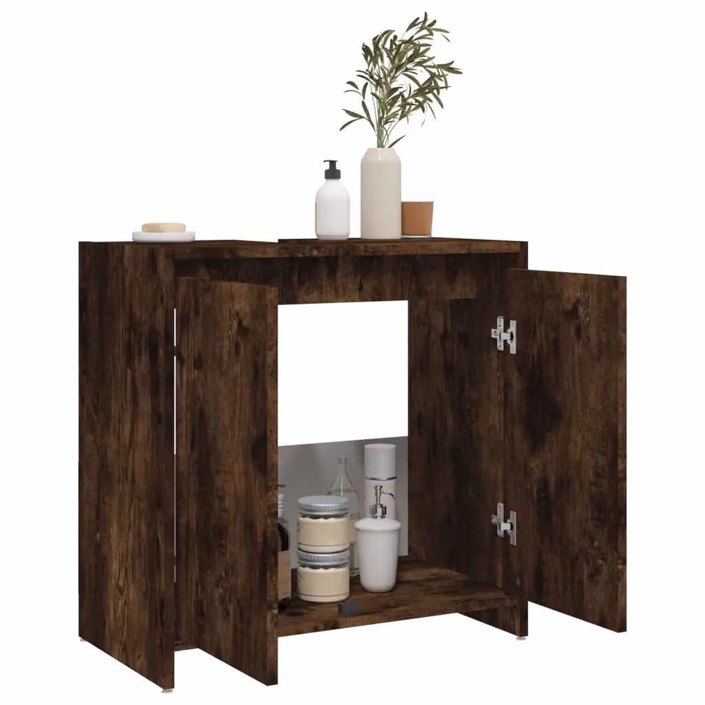 Berkfield Home Smoked Oak Bathroom Cabinet in Brown, W/D/H: 60 x 33 x 61 cm – 2