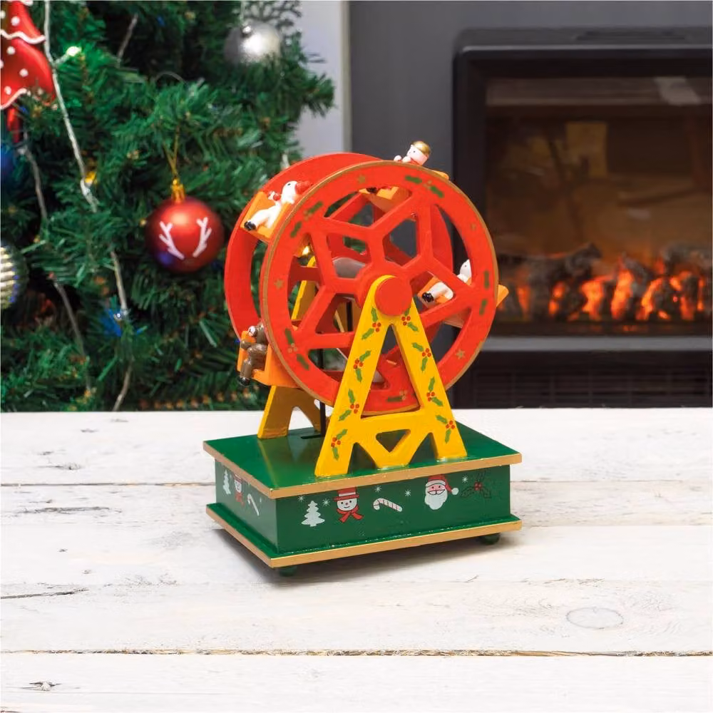 mysmartbuy Wooden Christmas Ferris Wheel Music Box in Red and Green – 6