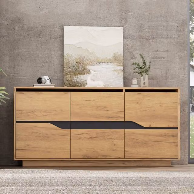 Matteo Modern Vintage Wood Effect 3-Door Storage Cabinet Sideboard in Beige, Sand and Brown – 1