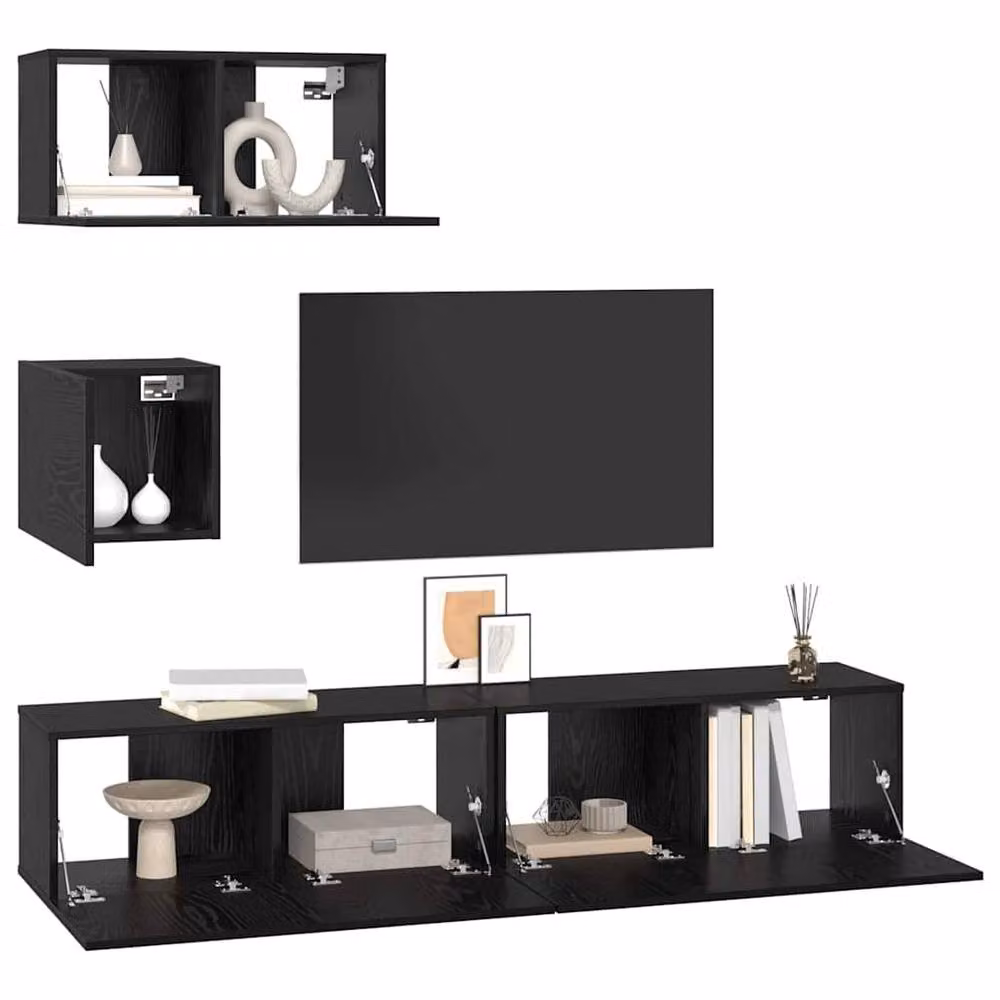 Berkfield Home 4-Piece Modern Wall Mounted TV Unit Set in Black Oak, W/D/H: 80 x 30 x 30 cm – 3