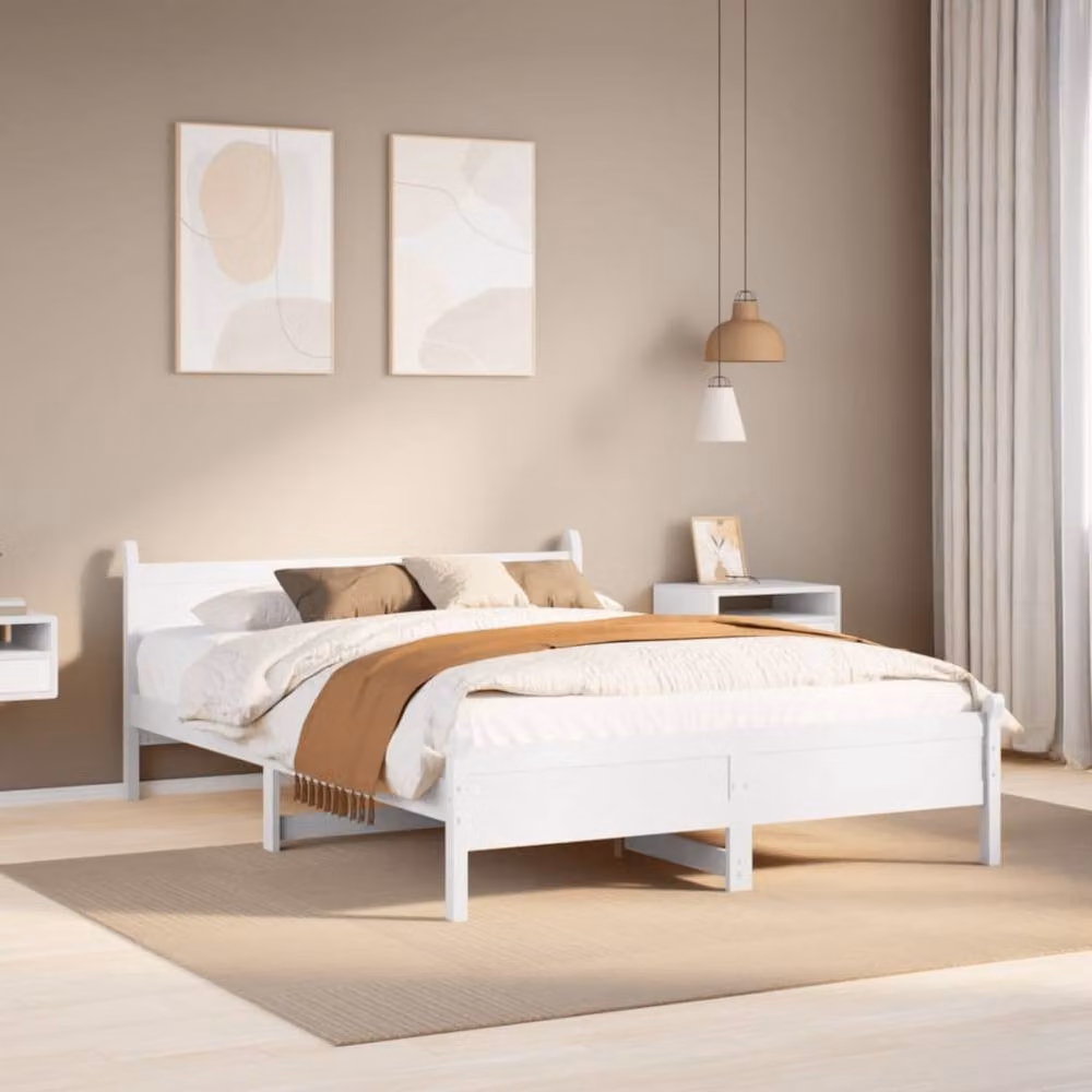 Berkfield Home Decorative Small Double Bed Frame in White Solid Pine, W/D/H: 120 x 200 cm – 2