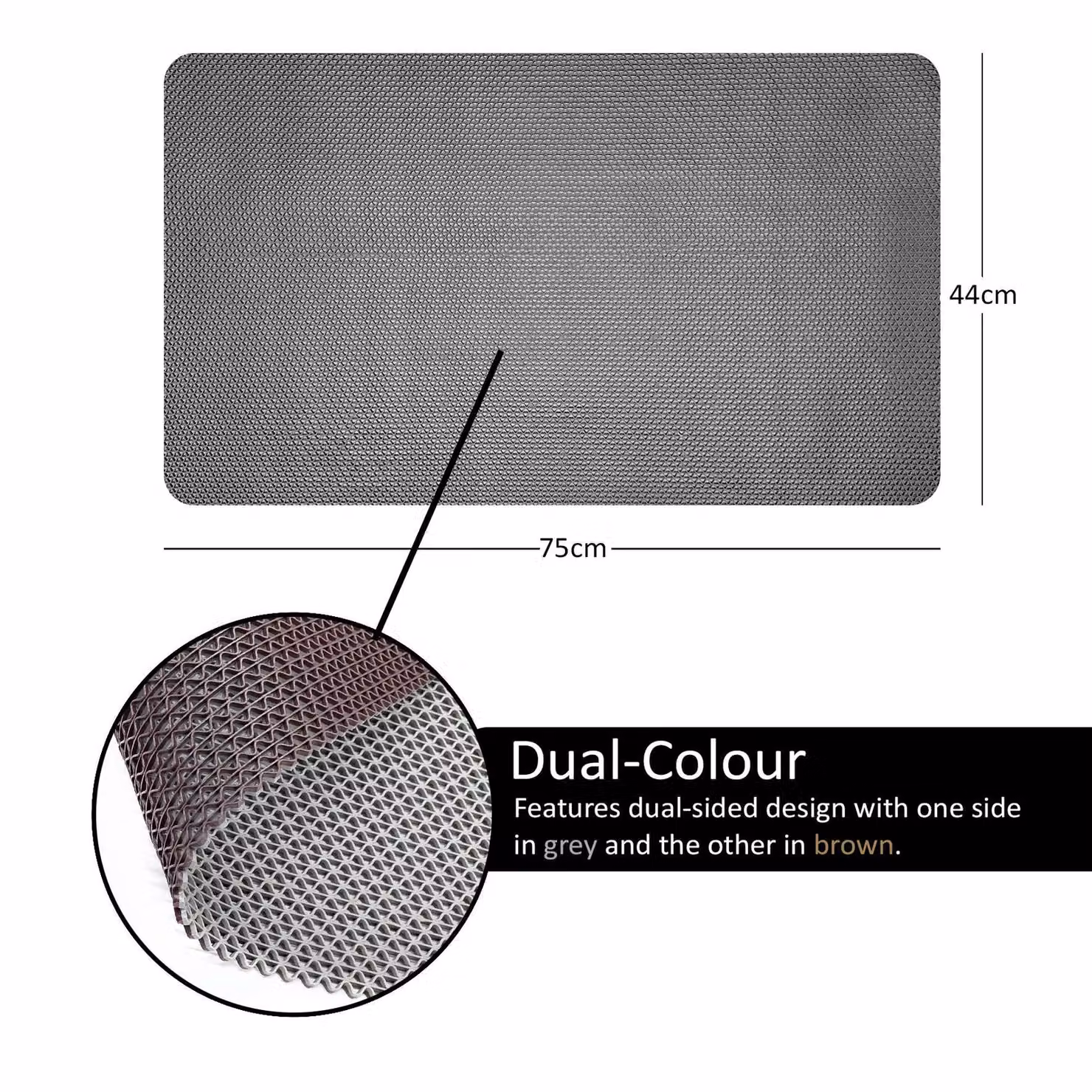 Nicoman Reversible Anti Slip PVC Shower Mat in Grey and Brown, W: 75 cm, D: 44 cm – 2