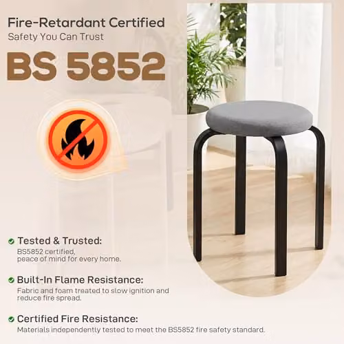 HOMCOM Set of 4 Modern Stackable Cushioned Stools in Grey – 8