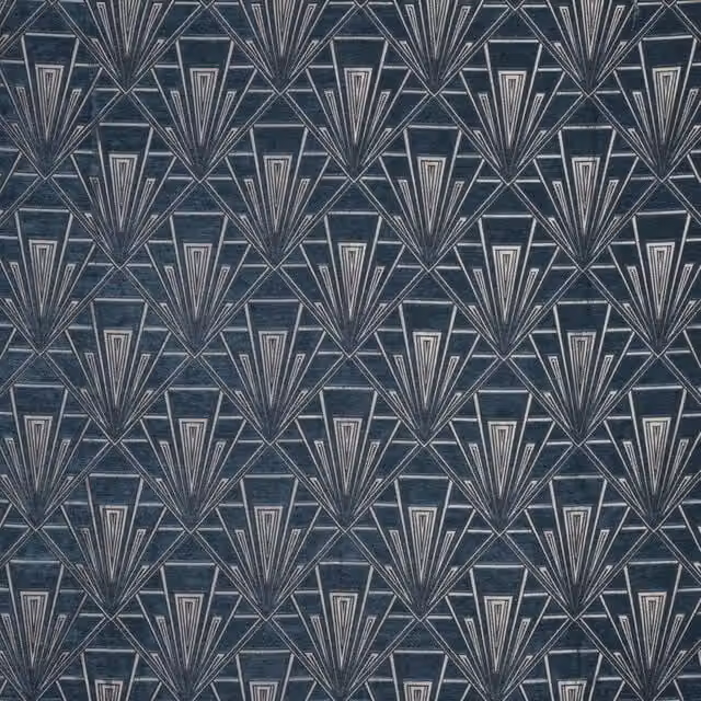 Terrys Gatsby Fabric Plaza Art Deco Graphic Rug in Blue, Grey and Silver