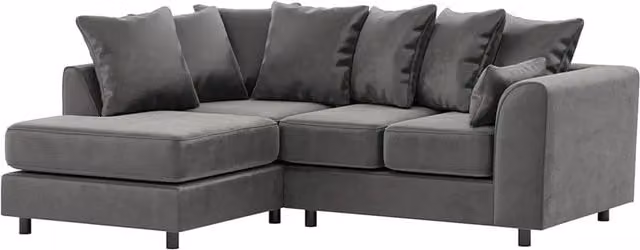 Furnishings For Less UK Brooklyn L Shaped Corner Sofa, 3 to 4 Seater, Left Hand Facing, Grey Plush Velvet – 1