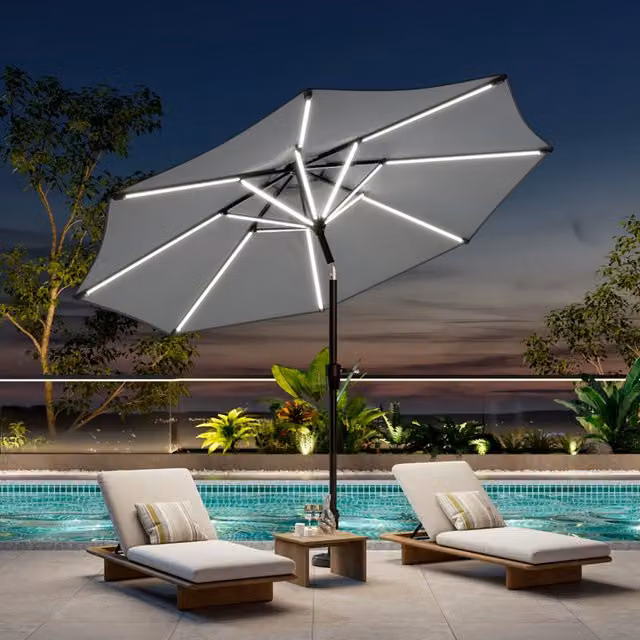 Breeins Modern Outdoor Parasol with LED Strips in Light Grey