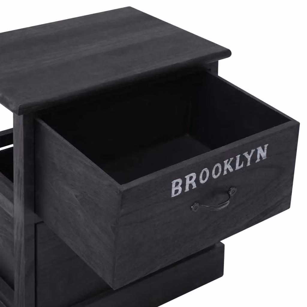 Berkfield Home Set of 2 Black Paulownia Wood Nightstands, W/D/H: 38 x 28 x 45 cm – 3
