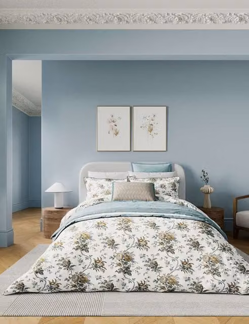 Bedeck of Belfast Sybil Pure Cotton Floral Bedding Set, Grey Mix, 140 x 200 cm