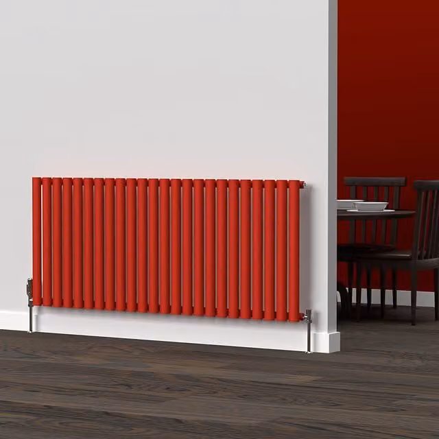 Lux Heat Oval Horizontal Coloured Steel Radiator in Red, W: 144 cm, H: 60 cm