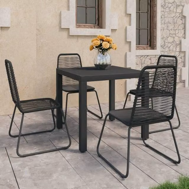 Berkfield Home 5 Piece Modern Garden Dining Set in Black PVC Rattan and Powder Coated Steel – 1
