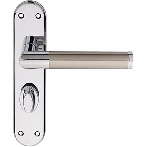 Loops Round Bar Lever Bathroom Backplate Door Handle in Chrome and Silver, W: 180 mm, H: 40 mm