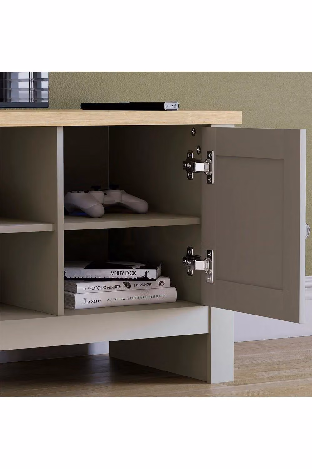 Vida Designs Arlington 2 Door TV Unit with Storage Shelves in Grey – 4