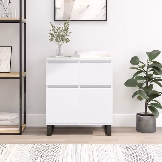 Berkfield Home Classic White Sideboard in Matt MDF and Metal, W/D/H: 60 x 35 x 70 cm