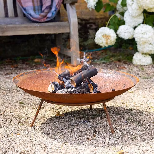 Primrose Pre-Rusted Corten Steel Fire Bowl in Brown and Orange, Diameter: 61 cm