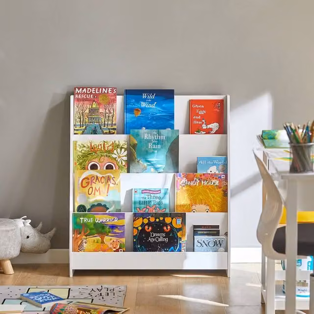 SoBuy White Freestanding Ladder Bookcase for Children's Rooms in MDF