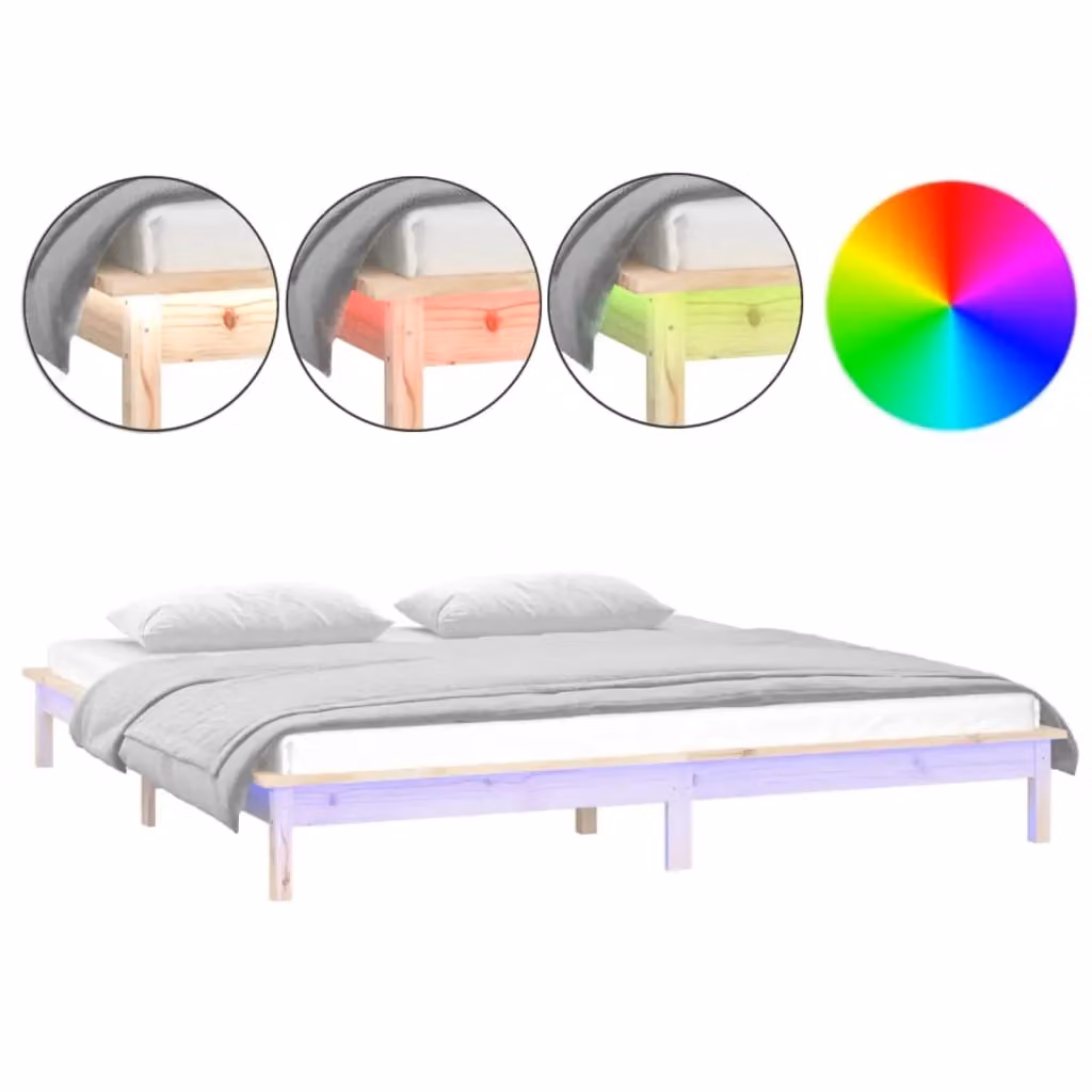 Berkfield Home King Size Solid Wood LED Bed Frame with USB Charging Port, Brown, W: 150 cm, D: 200 cm – 2