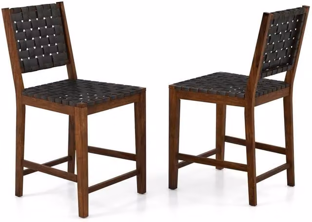 Havendro Set of 2 Brown Counter Height Bar Stools with Woven PU Leather Straps – 1