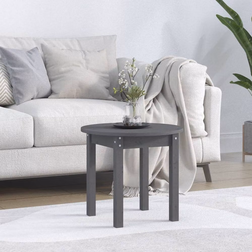 Berkfield Home Grey Rustic Solid Pine Round Coffee Table, Diameter: 45 cm, Height: 40 cm – 2