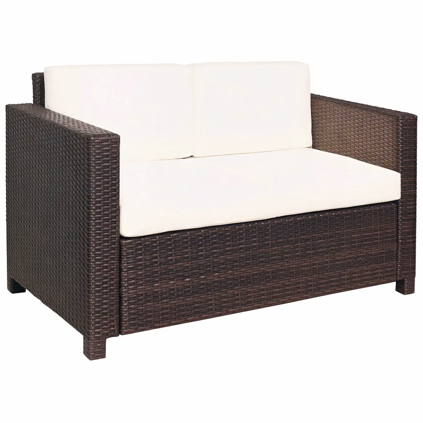 OUTSUNNY Brown Rattan Wicker 2-Seat Garden Loveseat Sofa with Upholstered Cushions and Metal Frame – 2