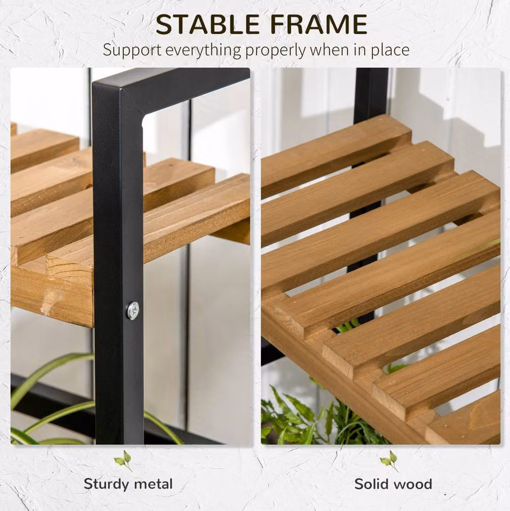 STILVORA 3 Tier Plant Stand with Hanging Hooks in Brown and Black, H x W x D: 174 x 80 x 36 cm – 4