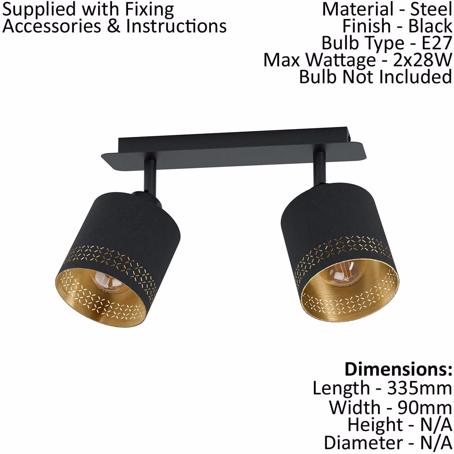 Loops Modern Flush Ceiling Light in Black and Gold with Fabric Shade and E27 Bulb Holder – 2