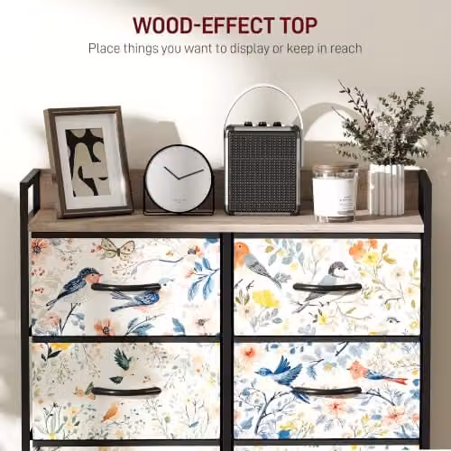 HOMCOM White Fabric and Metal 8-Drawer Bedroom Chest of Drawers – 4
